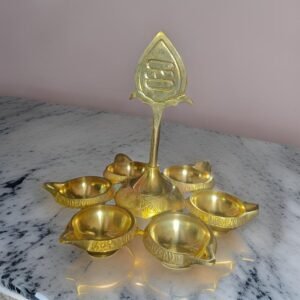 Brass Om Vel 6 Diya Set 