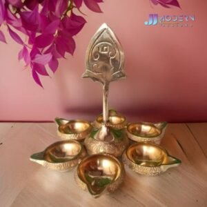 Brass Om Vel 6 Diya Set